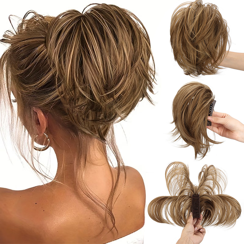 Claw Clip Messy Bun Hair Piece - Ekstensi Rambut Ekor Kuda dengan Jepit