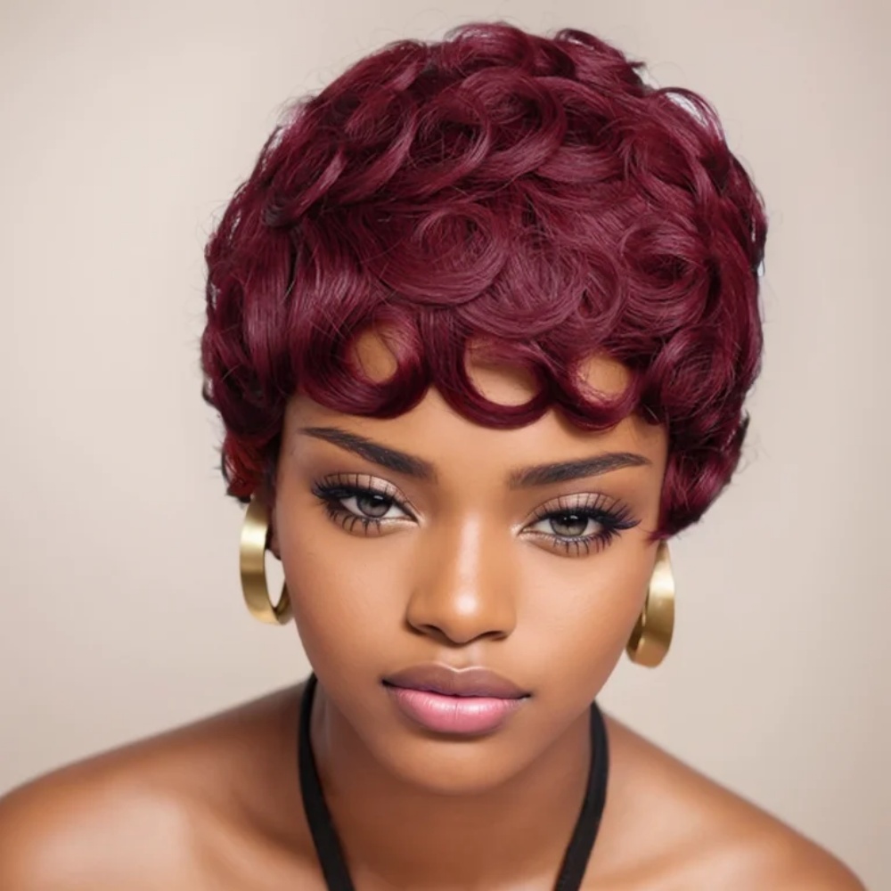 Short Pixie Cut Wig Human Hair Cheap - 99J Wig Potongan Pixie Rambut Manusia