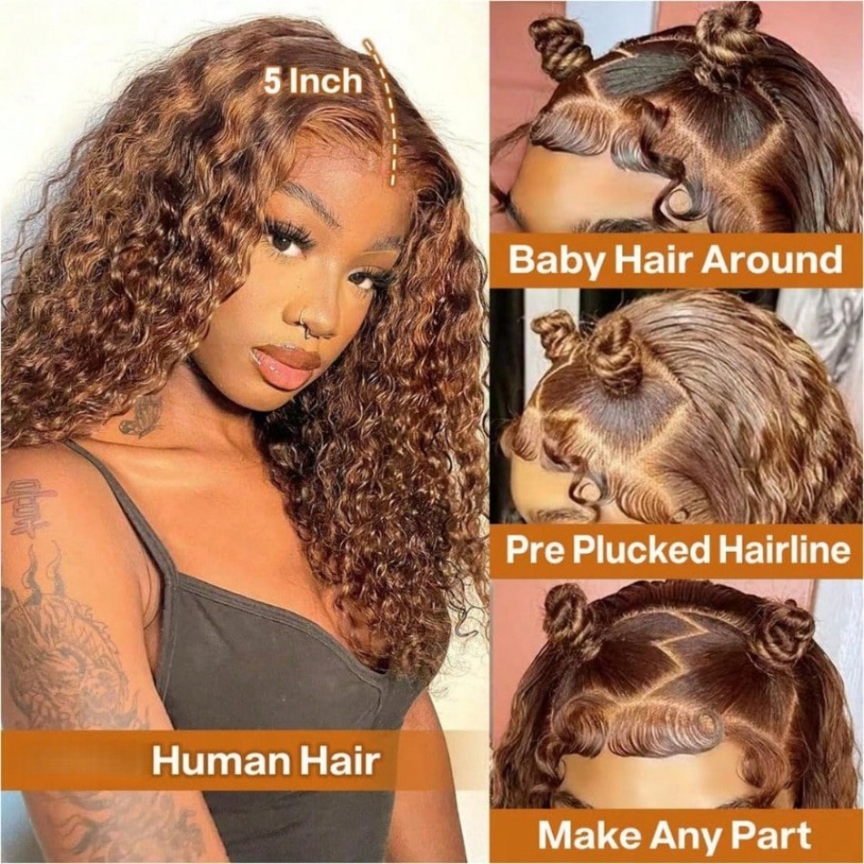 P4/27 Wig Bob Pendek Keriting  - Glueless Wear And Go Human Hair Wig ulasan dan harga