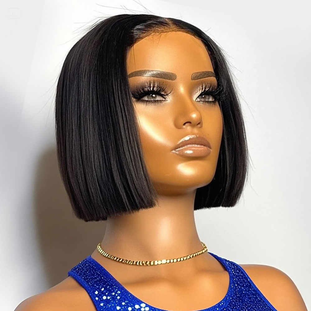 Wig Bob Pendek Lurus 250% Dens - Glueless Wear And Go Human Hair Wig ulasan dan harga