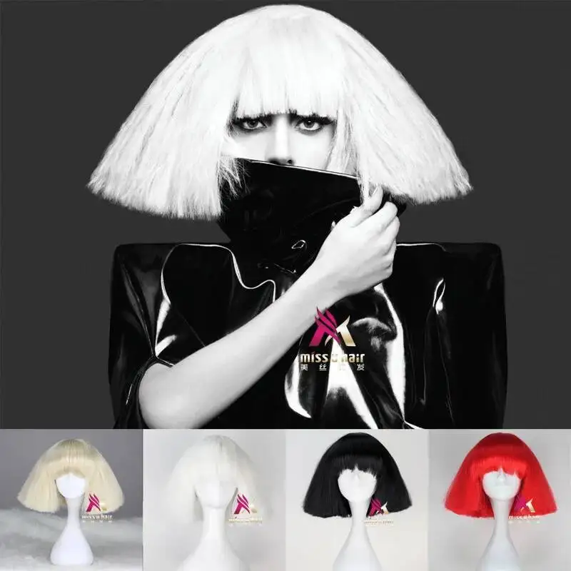 Wig Lady Gaga berwarna hitam,  - Synthetic Wigs ulasan dan harga